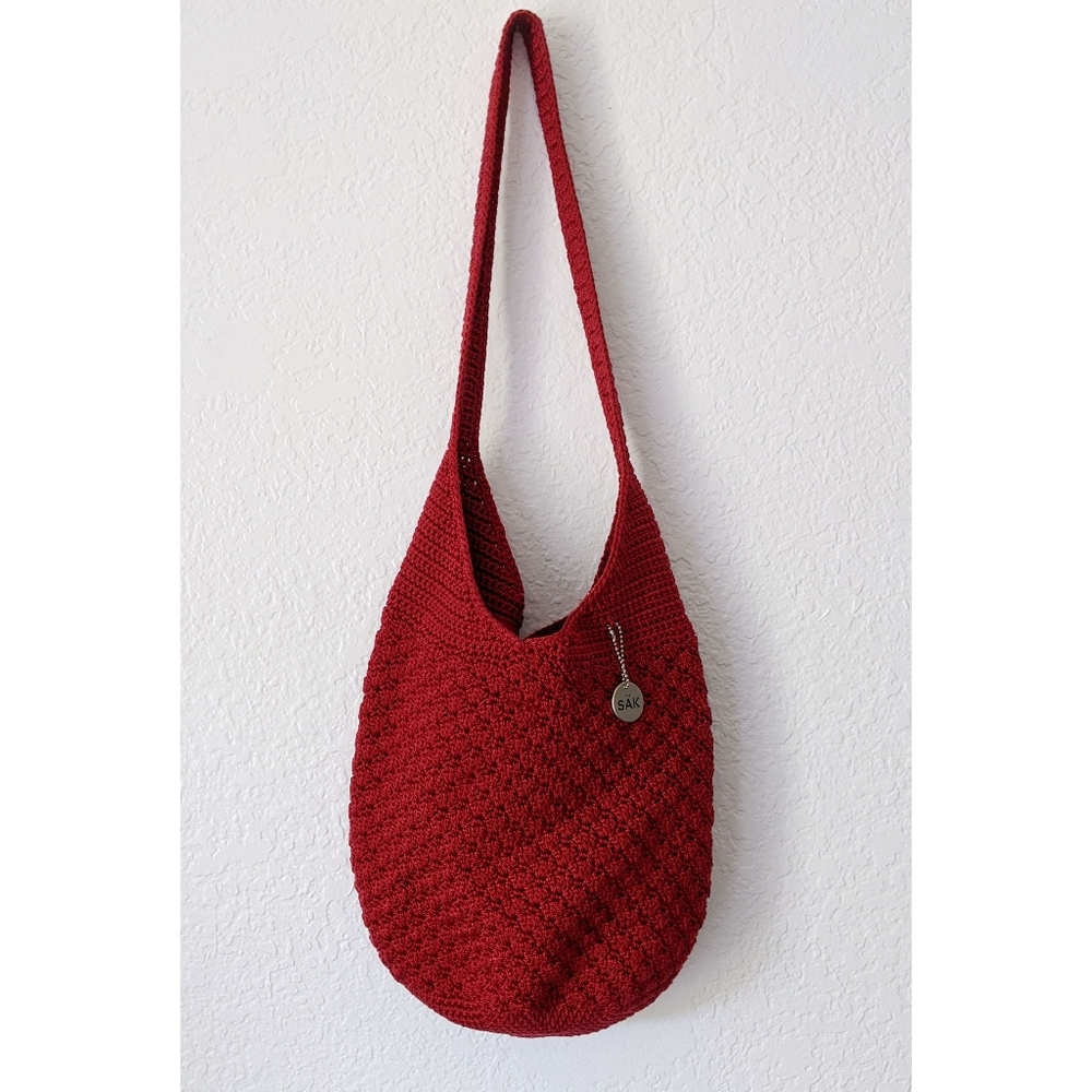 SAK Red Crocheted Hobo Bag Very Good Condition